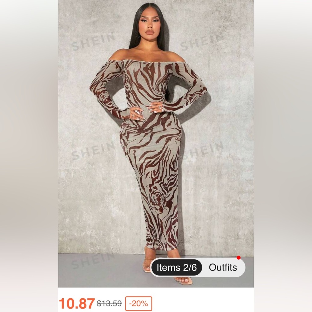 SHEIN SXY Zebra Striped Tie Backless Off Shoulder Bodycon Dress